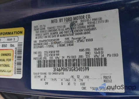 2016 Ford Fusion Se из США, поврежденный, VIN 3FA6P0H7XGR340599